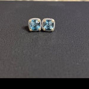 14k gold sterling silver blue topaz earrings